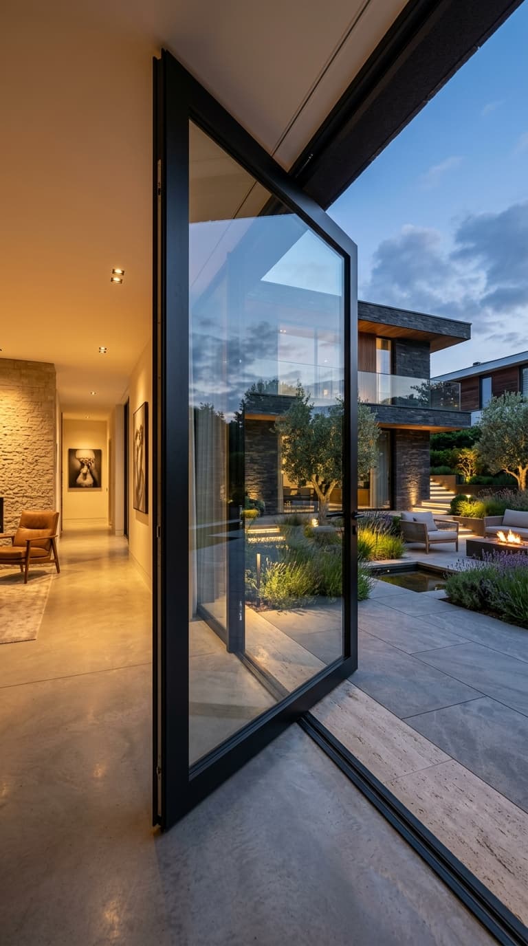 Architectural matte black powder-coated aluminum door